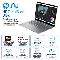 HP OmniBook Ultra 14" Touchscreen Gen AI PC Laptop - Meteor silver (AMD Ryzen AI 9 365/16GB RAM/1TB SSD/Win11)