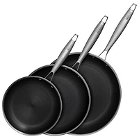 The Rock Clad 3-Piece Stainless Steel Fry Pan Set - Black/Silver