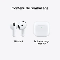 Écouteurs boutons 100 % sans fil AirPods 4 d'Apple avec étui de chargement USB-C
