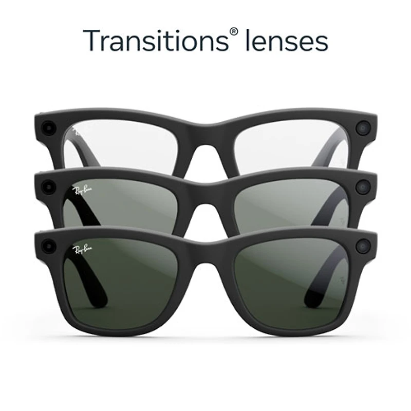 Lunettes Wayfarer (1re génération) de Ray-Ban | Meta avec IA, photo, vidéo, audio et messagerie - Noir mat/Transitions transparents à vert graphite