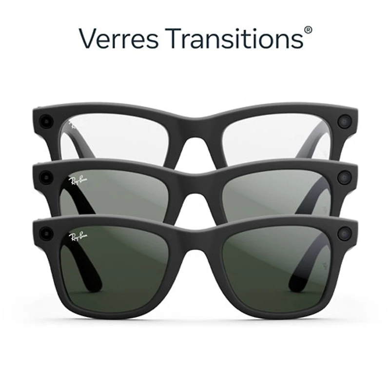 Lunettes Wayfarer (1re génération) de Ray-Ban | Meta avec IA, photo, vidéo, audio et messagerie - Noir mat/Transitions transparents à vert graphite