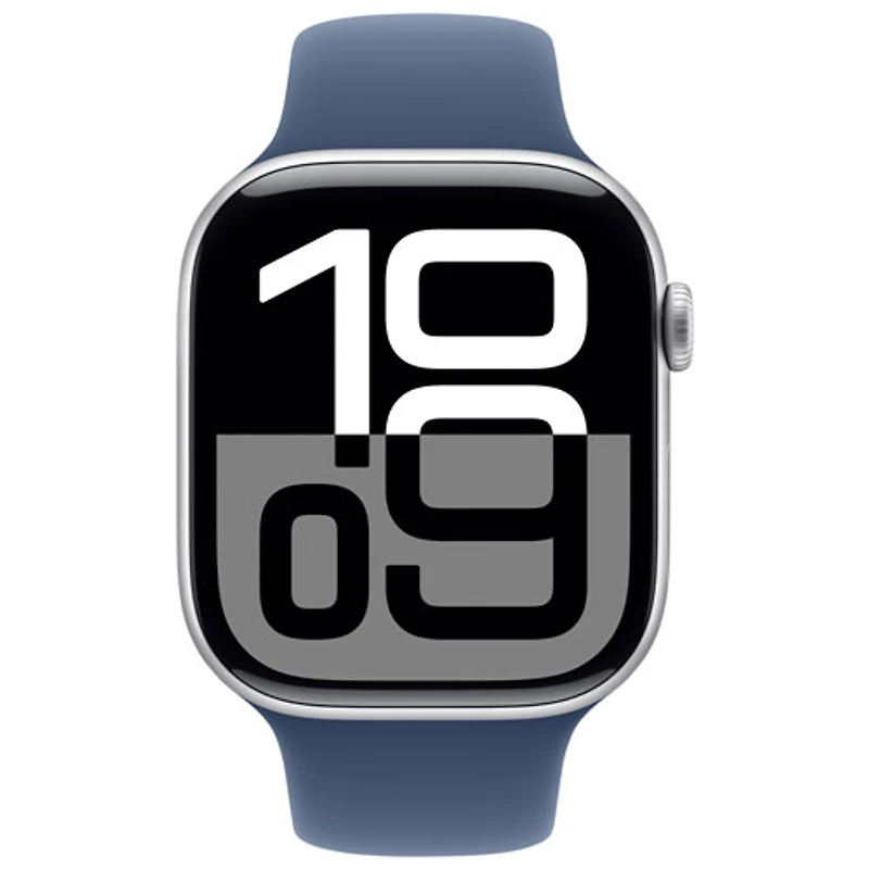 Apple Watch Series 10 (GPS) 46mm Silver Aluminum Case with Denim Sport Band - Small/Medium