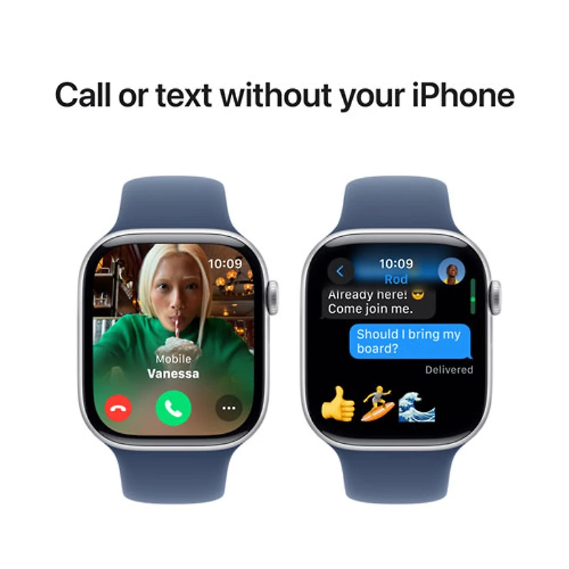 Apple Watch Series 10 (GPS) de 46 mm avec boîtier en aluminium argenté et bracelet sport denim - Petit/Moyen