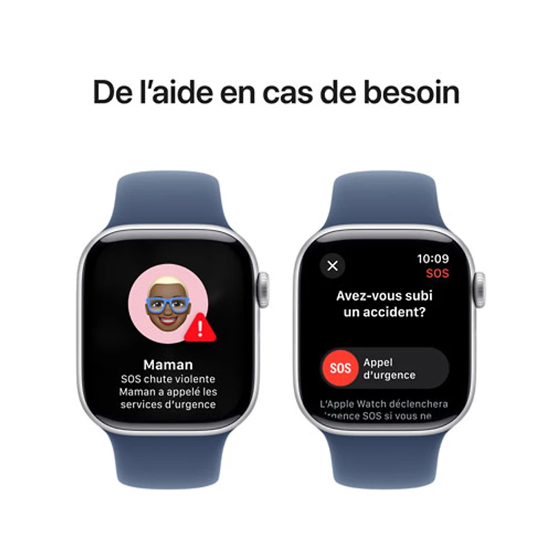 Apple Watch Series 10 (GPS) de 42 mm avec boîtier en aluminium argenté et bracelet sport denim - Moyen/Grand