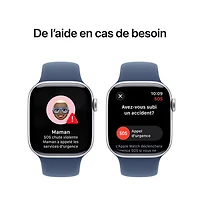 Apple Watch Series 10 (GPS) de 42 mm avec boîtier en aluminium argenté et bracelet sport denim - Moyen/Grand