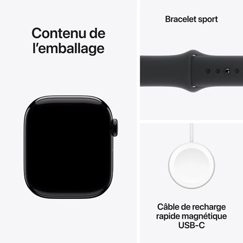 Apple Watch Series 10 (GPS) avec boîtier de mm en aluminium noir de jais et bracelet sport noir