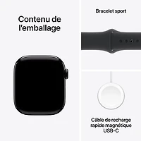 Apple Watch Series 10 (GPS) avec boîtier de mm en aluminium noir de jais et bracelet sport noir