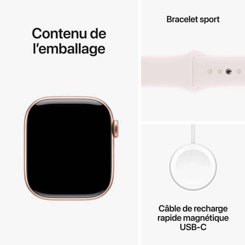 Apple Watch Series 10 (GPS) avec boîtier de 42 mm en aluminium or rose et bracelet sport rose tendre - Petit/Moyen