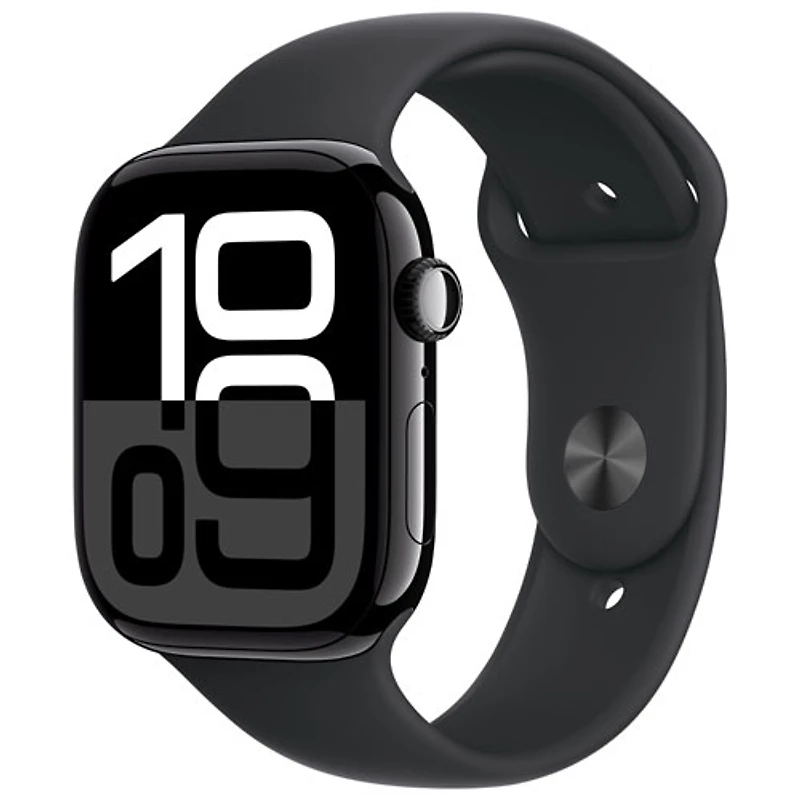 Apple Watch Series 10 (GPS) avec boîtier de 46 mm en aluminium noir de jais et bracelet sport noir