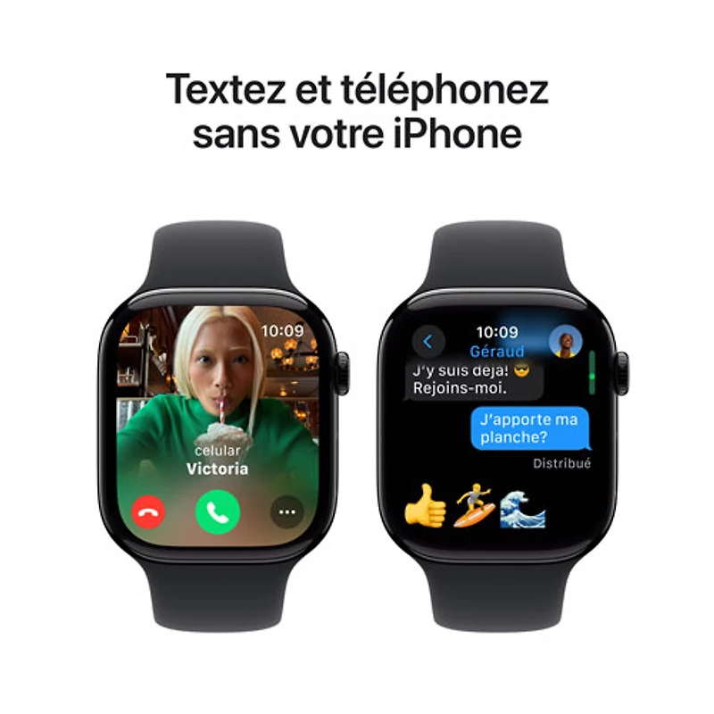 Apple Watch Series 10 (GPS) avec boîtier de 46 mm en aluminium noir de jais et bracelet sport noir