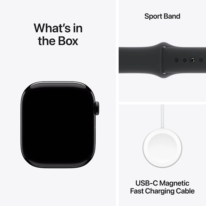Apple Watch Series 10 (GPS) avec boîtier de 46 mm en aluminium noir de jais et bracelet sport noir