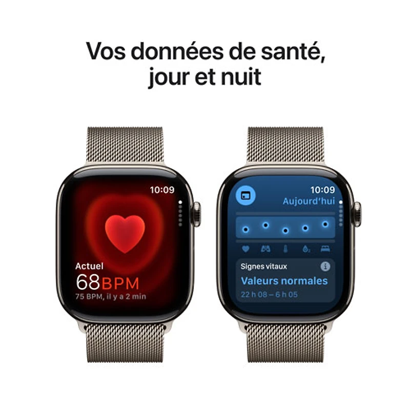 Apple Watch Series 10 (GPS + cellulaire) avec boîtier de 46 mm en titane naturel et bracelet milanais naturel