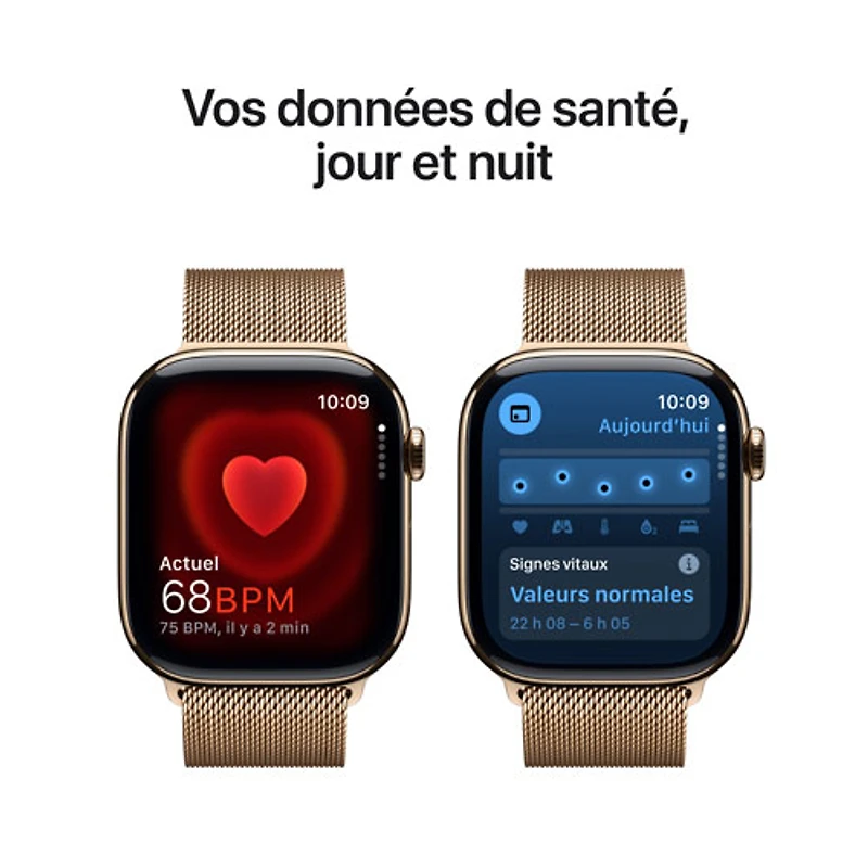 Apple Watch Series 10 (GPS + cellulaire) avec boîtier de 46 mm en titane or et bracelet milanais or