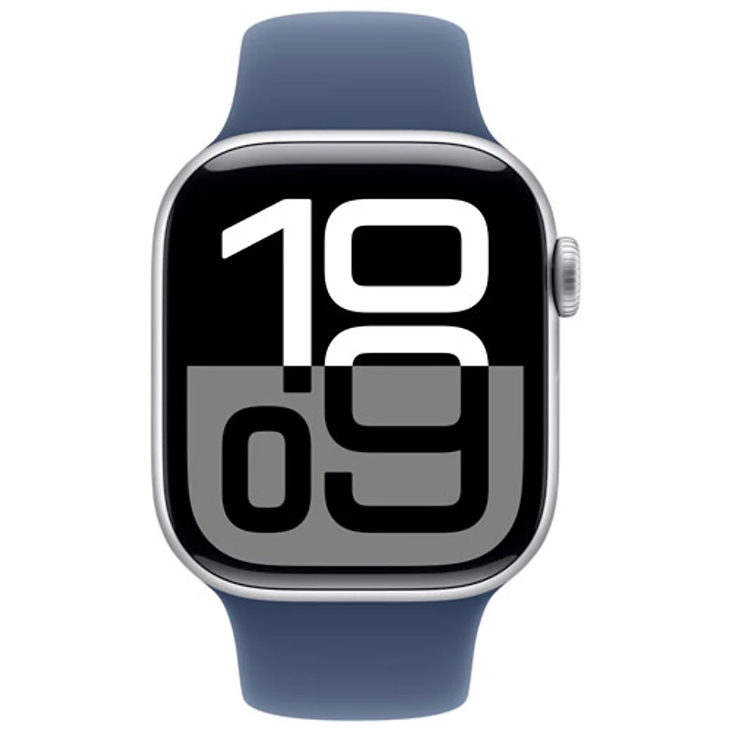 Apple Watch Series 10 (GPS + cellulaire) de mm avec boîtier en aluminium argenté et bracelet sport denim