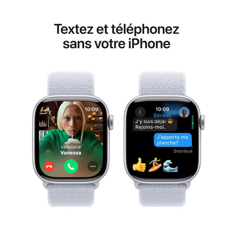 Apple Watch Series 10 (GPS + cellulaire) avec boîtier de 42 mm en aluminium argenté et bracelet sport à rabat nuage bleu