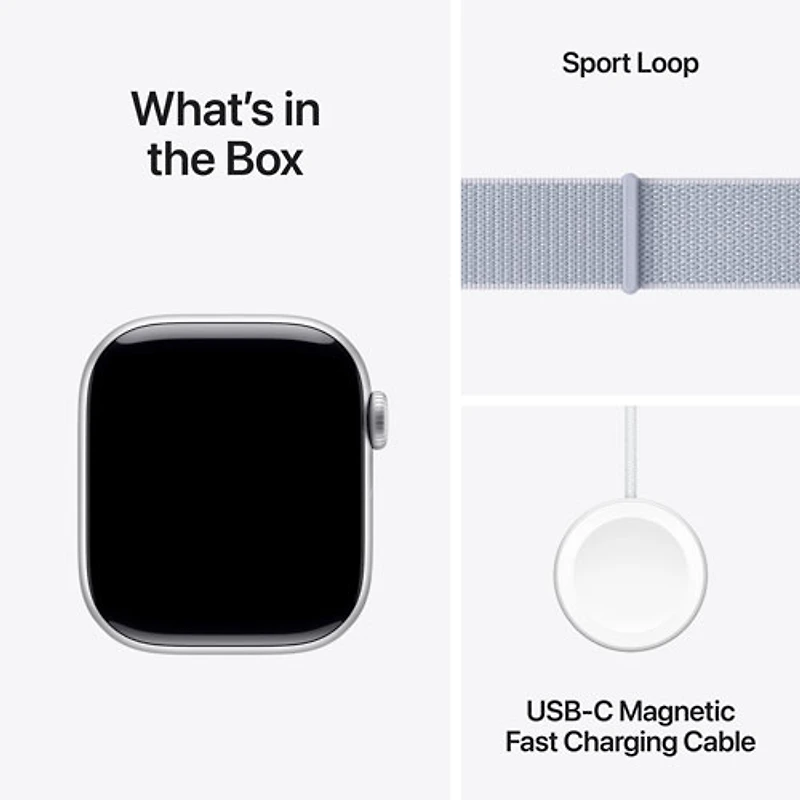 Apple Watch Series 10 (GPS + cellulaire) avec boîtier de 42 mm en aluminium argenté et bracelet sport à rabat nuage bleu