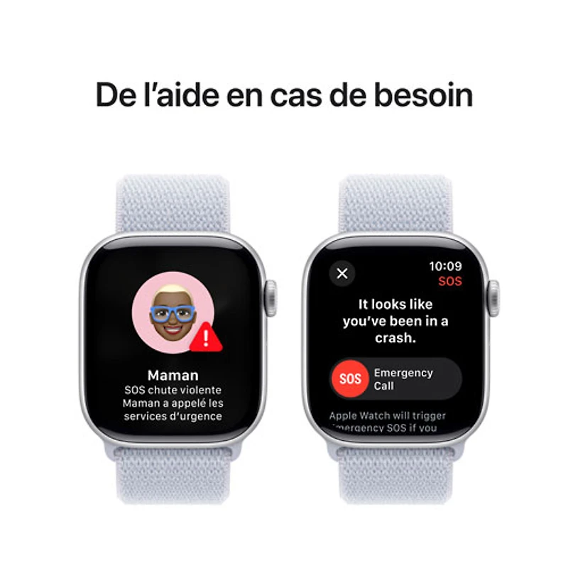 Apple Watch Series 10 (GPS + cellulaire) avec boîtier de 42 mm en aluminium argenté et bracelet sport à rabat nuage bleu