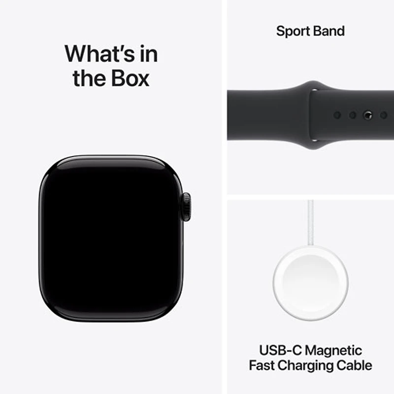 Apple Watch Series 10 (GPS + Cellular) 42mm Jet Black Aluminum Case with Black Sport Band - Medium/Large