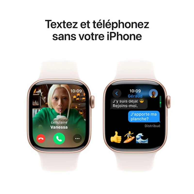 Apple Watch Series 10 (GPS + cellulaire) avec boîtier de 42 mm en aluminium or rose et bracelet sport rose tendre - Moyen/Grand