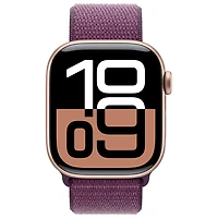 Apple Watch Series 10 (GPS + cellulaire) avec boîtier de 42 mm en aluminium or rose et bracelet sport à rabat prune