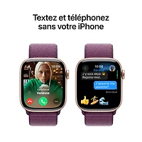 Apple Watch Series 10 (GPS + cellulaire) avec boîtier de 42 mm en aluminium or rose et bracelet sport à rabat prune
