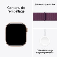 Apple Watch Series 10 (GPS + cellulaire) avec boîtier de 42 mm en aluminium or rose et bracelet sport à rabat prune
