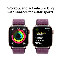 Apple Watch Series 10 (GPS + cellulaire) avec boîtier de 42 mm en aluminium or rose et bracelet sport à rabat prune