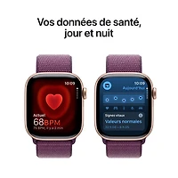 Apple Watch Series 10 (GPS + cellulaire) avec boîtier de 42 mm en aluminium or rose et bracelet sport à rabat prune