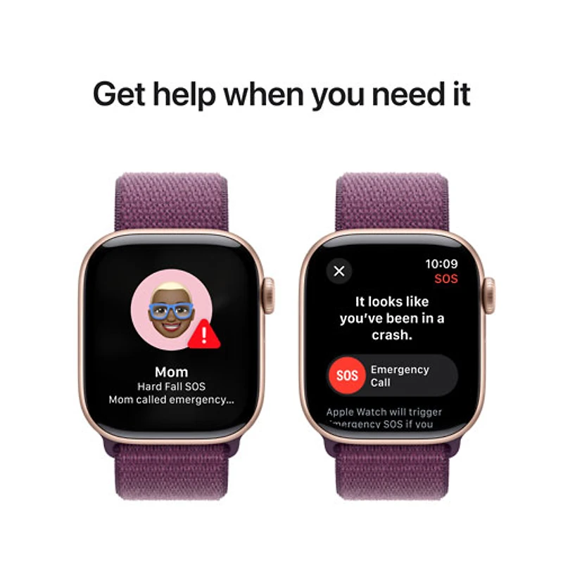 Apple Watch Series 10 (GPS + cellulaire) avec boîtier de 42 mm en aluminium or rose et bracelet sport à rabat prune