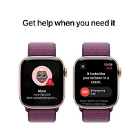 Apple Watch Series 10 (GPS + cellulaire) avec boîtier de 42 mm en aluminium or rose et bracelet sport à rabat prune