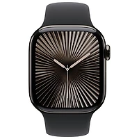 Apple Watch Series 10 (GPS + cellulaire) avec boîtier de 42 mm en titane ardoise et bracelet sport noir - Petit/Moyen