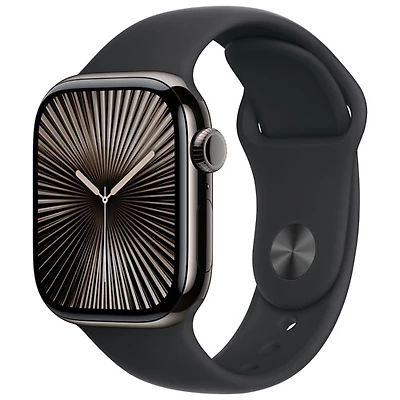 Apple Watch Series 10 (GPS + Cellular) 42mm Slate Titanium Case with Black Sport Band - Medium/Large