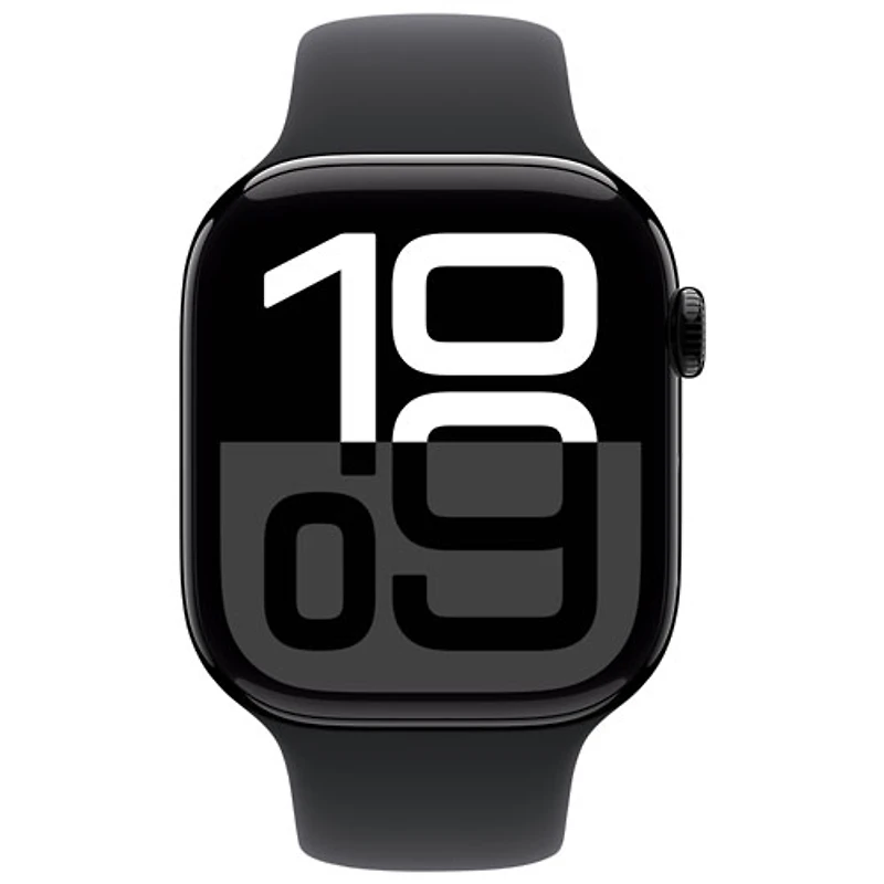 Apple Watch Series 10 (GPS + Cellular) 46mm Jet Black Aluminum Case with Black Sport Band - Small/ Medium