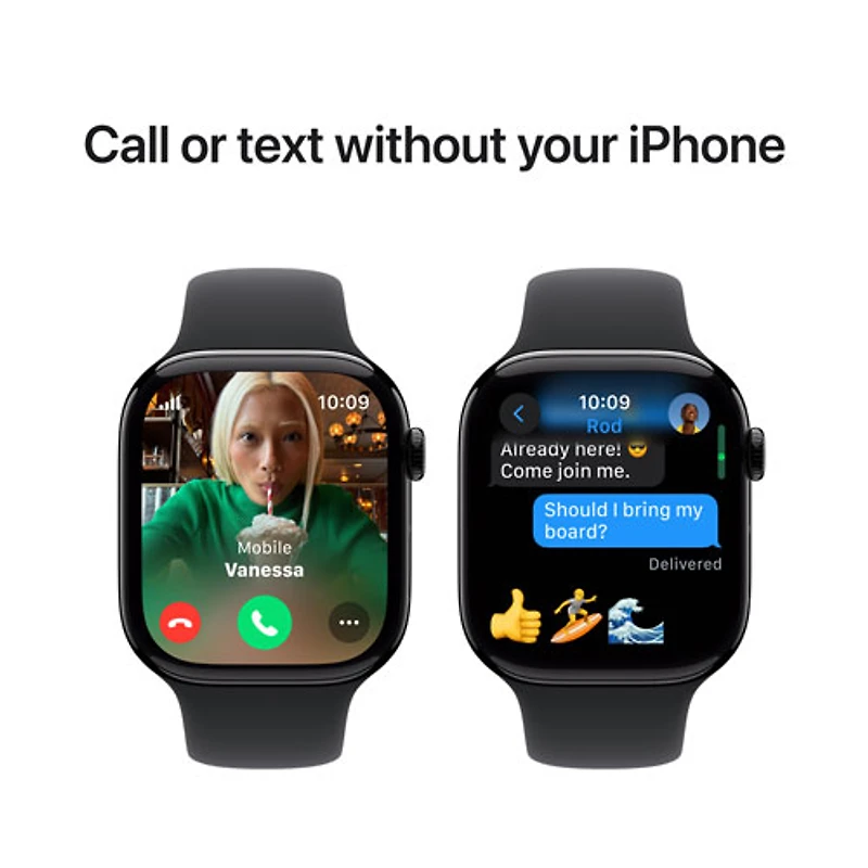 Apple Watch Series 10 (GPS + Cellular) 46mm Jet Black Aluminum Case with Black Sport Band - Small/ Medium