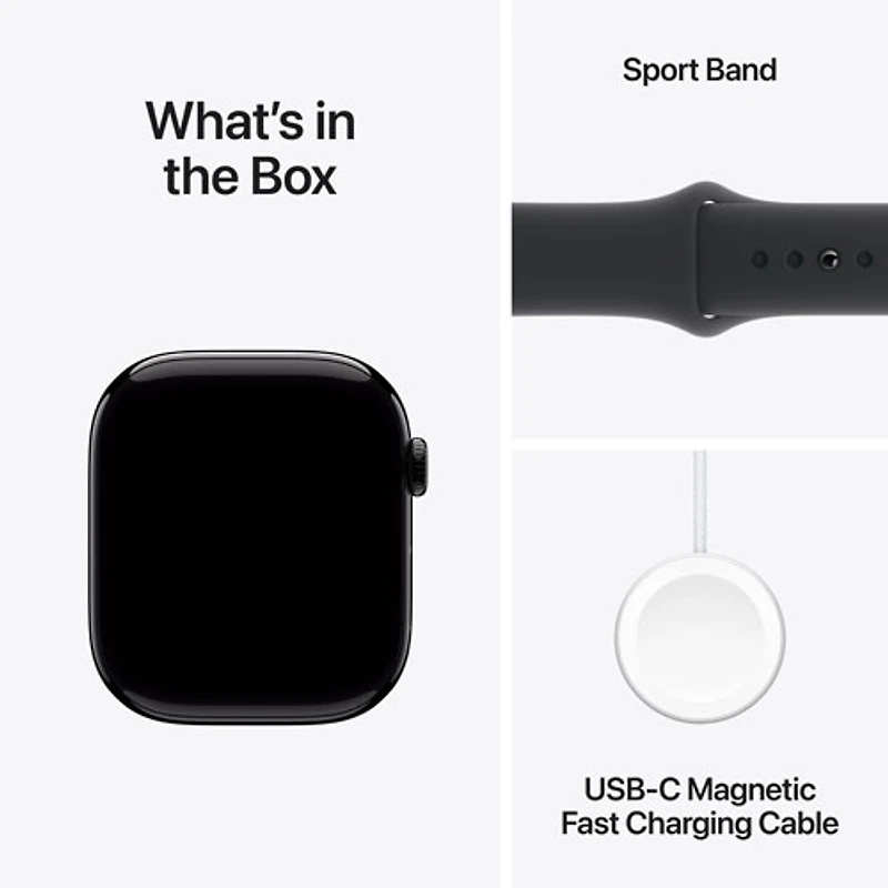 Apple Watch Series 10 (GPS + Cellular) 46mm Jet Black Aluminum Case with Black Sport Band - Small/ Medium
