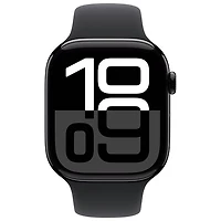 Apple Watch Series 10 (GPS + cellulaire) avec boîtier de 46 mm en aluminium noir de jais et bracelet sport noir - Moyen/Grand