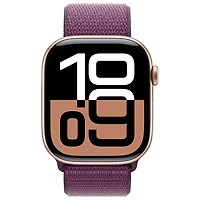 Apple Watch Series 10 (GPS + cellulaire) avec boîtier de 46 mm en aluminium or rose et bracelet sport à rabat prune