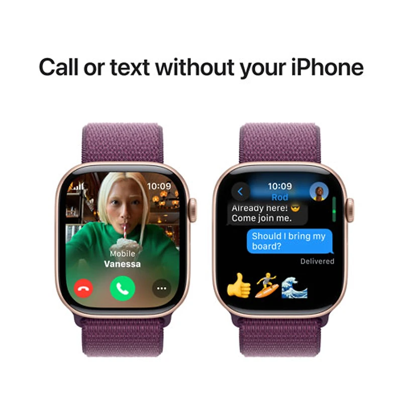 Apple Watch Series 10 (GPS + cellulaire) avec boîtier de 46 mm en aluminium or rose et bracelet sport à rabat prune