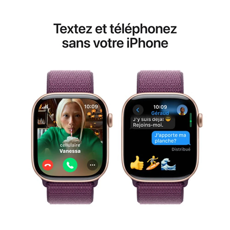 Apple Watch Series 10 (GPS + cellulaire) avec boîtier de 46 mm en aluminium or rose et bracelet sport à rabat prune