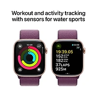 Apple Watch Series 10 (GPS + cellulaire) avec boîtier de 46 mm en aluminium or rose et bracelet sport à rabat prune