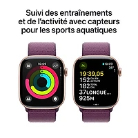 Apple Watch Series 10 (GPS + cellulaire) avec boîtier de 46 mm en aluminium or rose et bracelet sport à rabat prune