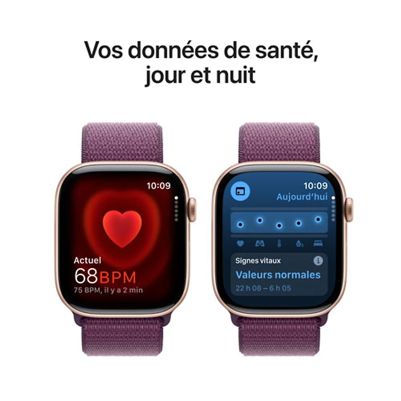 Apple Watch Series 10 (GPS + cellulaire) avec boîtier de 46 mm en aluminium or rose et bracelet sport à rabat prune