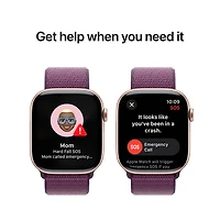 Apple Watch Series 10 (GPS + cellulaire) avec boîtier de 46 mm en aluminium or rose et bracelet sport à rabat prune