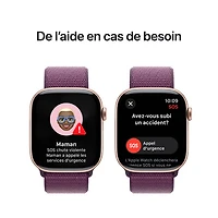 Apple Watch Series 10 (GPS + cellulaire) avec boîtier de 46 mm en aluminium or rose et bracelet sport à rabat prune