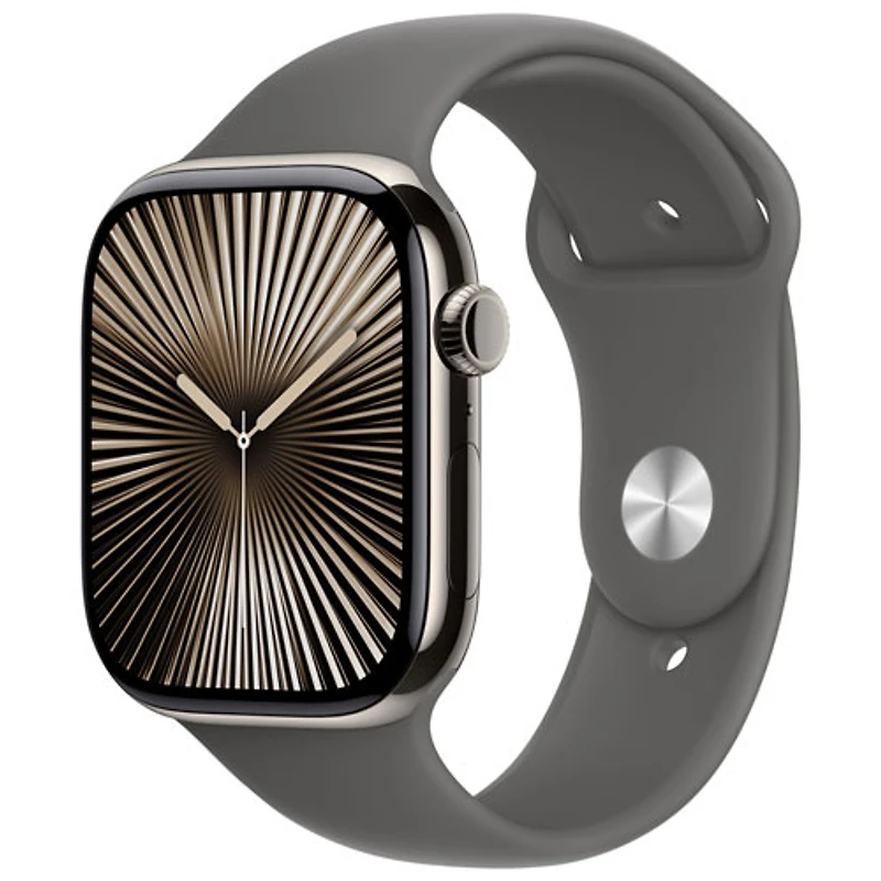 Apple Watch Series 10 (GPS + Cellular) 46mm Natural Titanium Case with Stone Grey Sport Band - Medium/Large