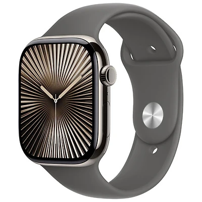 Apple Watch Series 10 (GPS + Cellular) 46mm Natural Titanium Case with Stone Grey Sport Band - Medium/Large