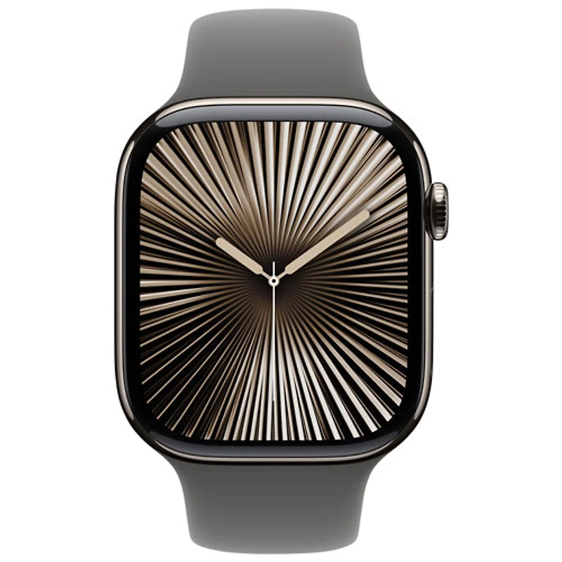 Apple Watch Series 10 (GPS + Cellular) 46mm Natural Titanium Case with Stone Grey Sport Band - Medium/Large