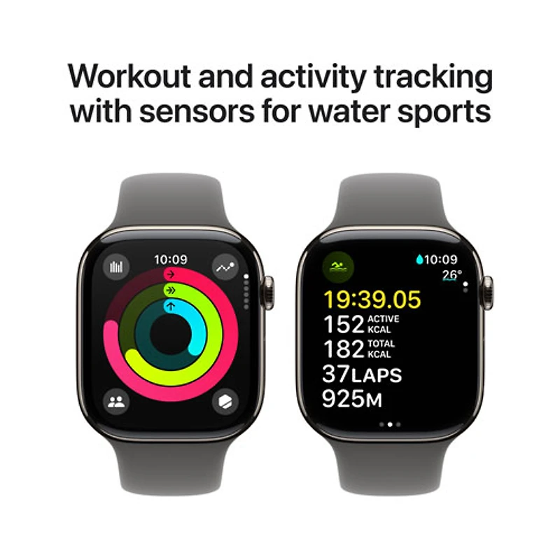 Apple Watch Series 10 (GPS + Cellular) 46mm Natural Titanium Case with Stone Grey Sport Band - Medium/Large