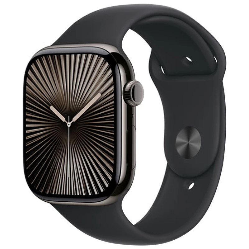 Apple Watch Series 10 (GPS + Cellular) 46mm Slate Titanium Case with Black Sport Band - Small/ Medium