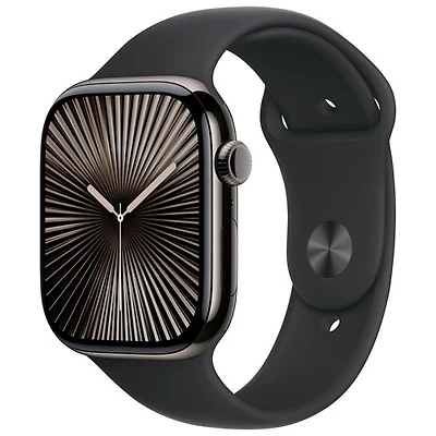 Apple Watch Series 10 (GPS + Cellular) 46mm Slate Titanium Case with Black Sport Band - Small/ Medium
